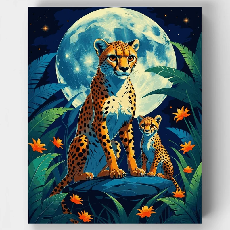 Cheetahs Under Moonlight - Paint by Numbers Kit