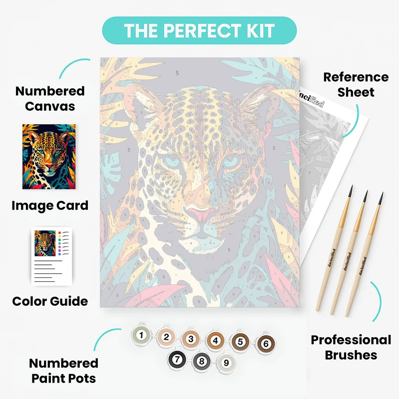 Neon Jungle Leopard with Turquoise Eyes - Paint by Numbers Kit