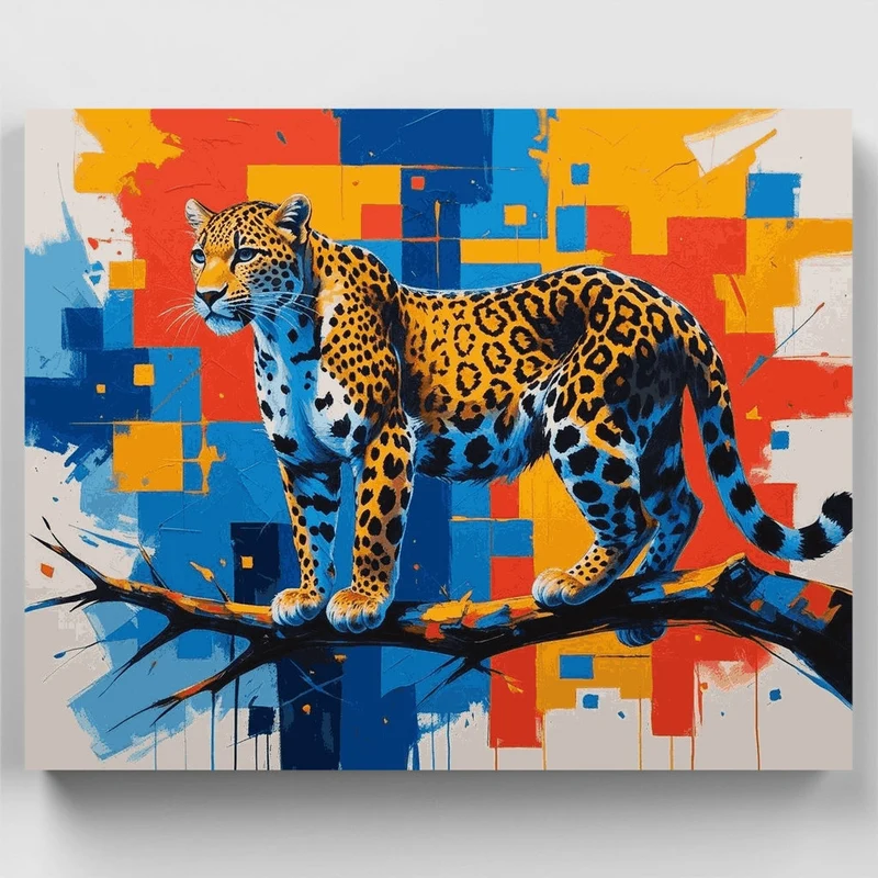 Vibrant Leopard on Abstract Canvas - Paint by Numbers Kit