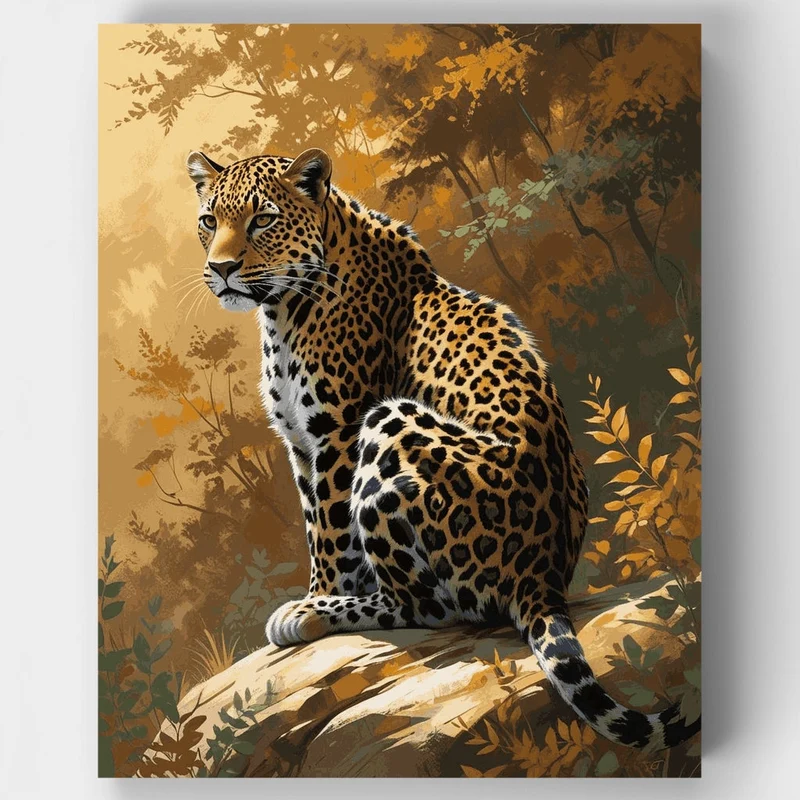 Majestic Leopard in Autumn Forest - Paint by Numbers Kit