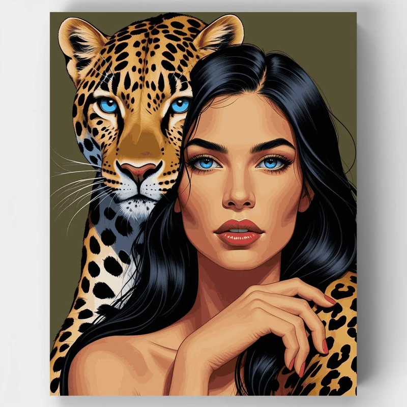 Woman with Leopard - Paint by Numbers Kit