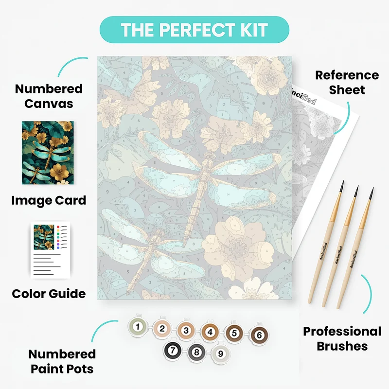 Dragonflies and Golden Flowers - Paint by Numbers Kit
