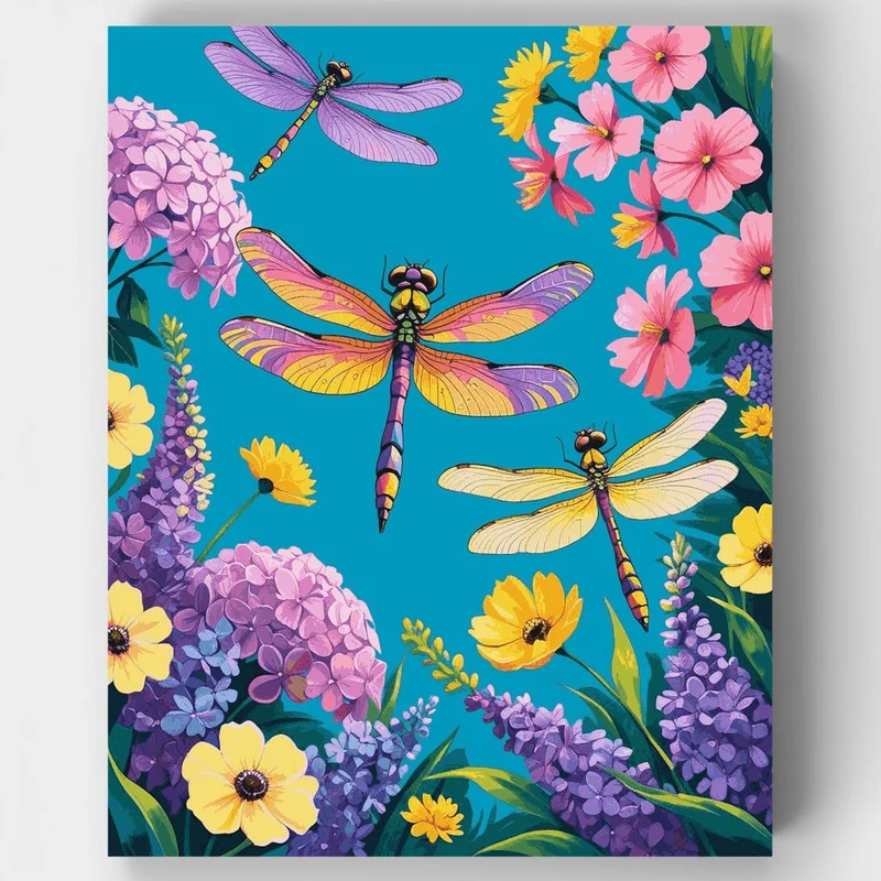 Dragonflies and Blooming Garden - Paint by Numbers Kit