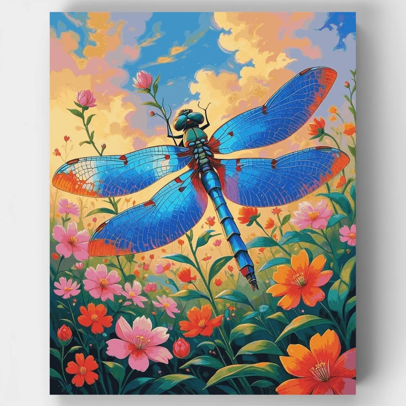 Vibrant Dragonfly in Bloom - Paint by Numbers Kit