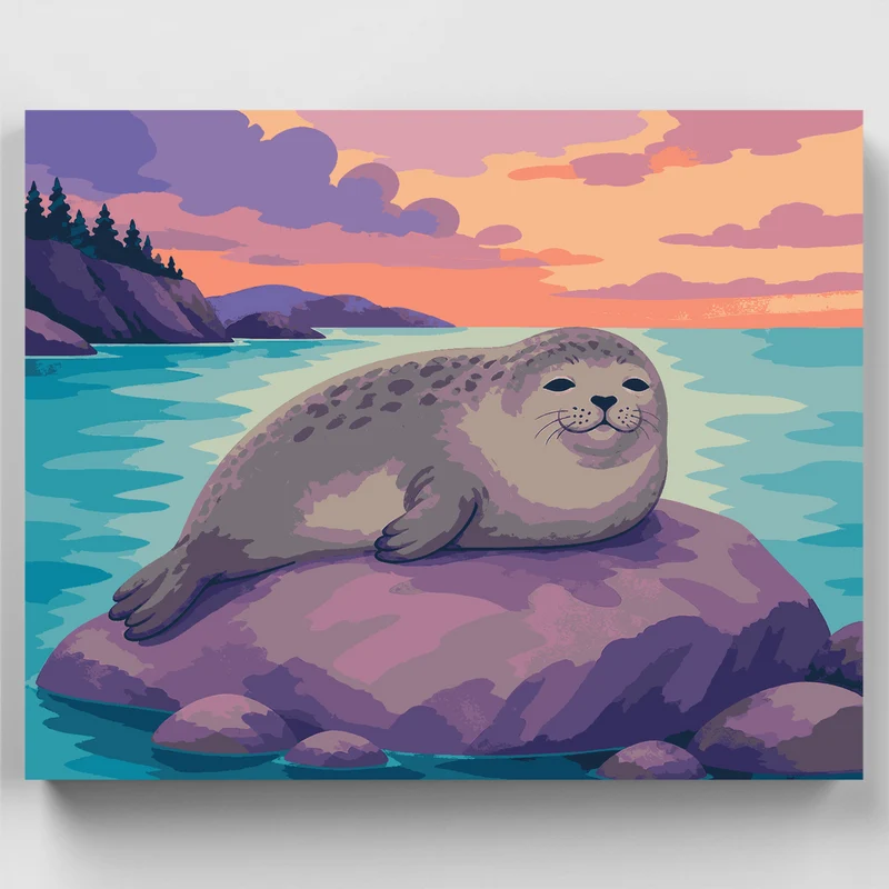 Sleepy Seal at Twilight - Paint by Numbers Kit