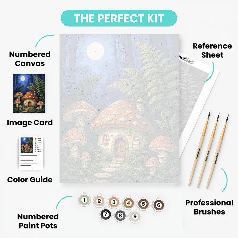 Mushroom House Moonlight - Paint by Numbers Kit