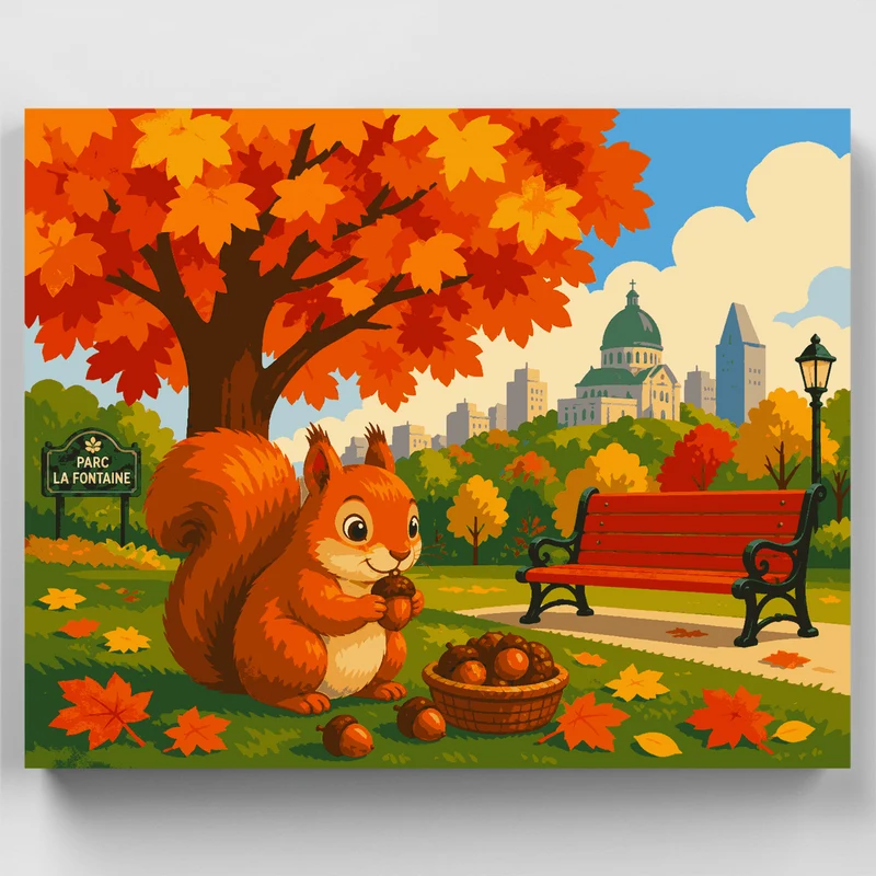 Acorn-Gathering Squirrel - Paint by Numbers Kit