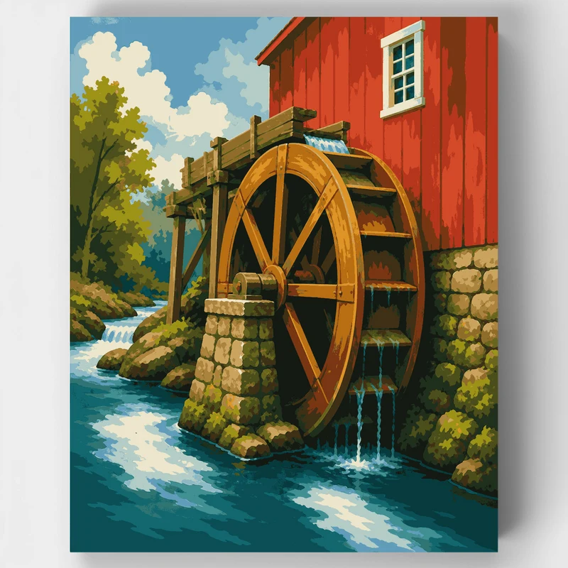 Old Mill Water Wheel - Paint by Numbers Kit