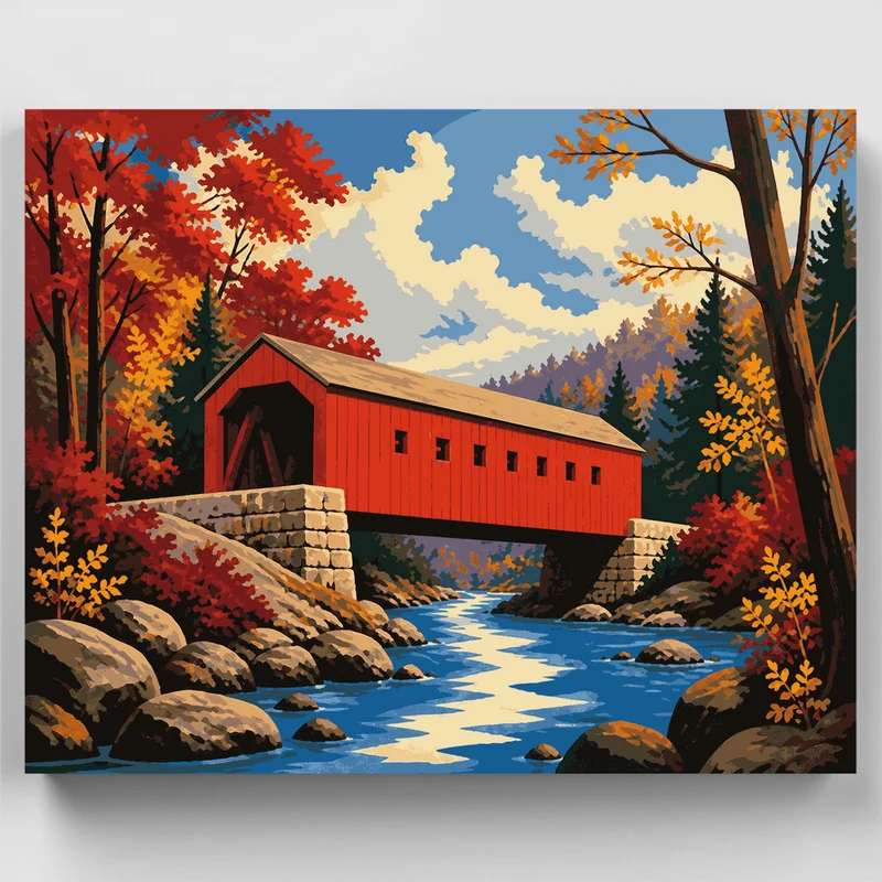 Red Covered Bridge - Paint by Numbers Kit