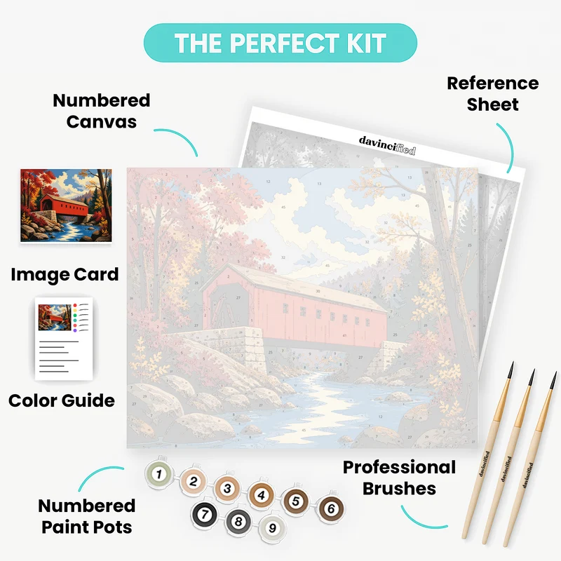 Red Covered Bridge - Paint by Numbers Kit