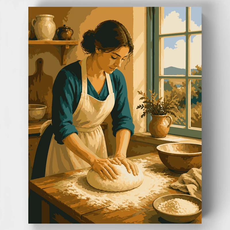 Kneading Bread by Window - Paint by Numbers Kit