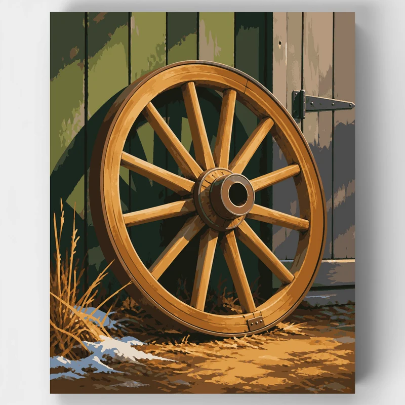Old Cart Wheel - Paint by Numbers Kit