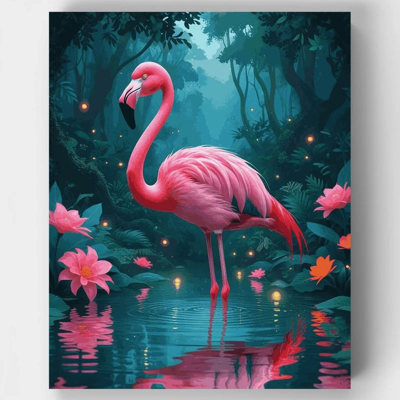 Flamingo in Enchanted Forest - Paint by Numbers Kit