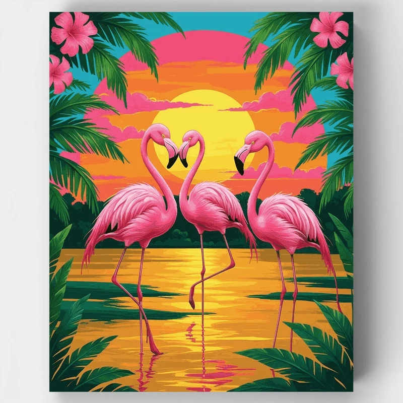 Tropical Flamingos at Sunset - Paint by Numbers Kit