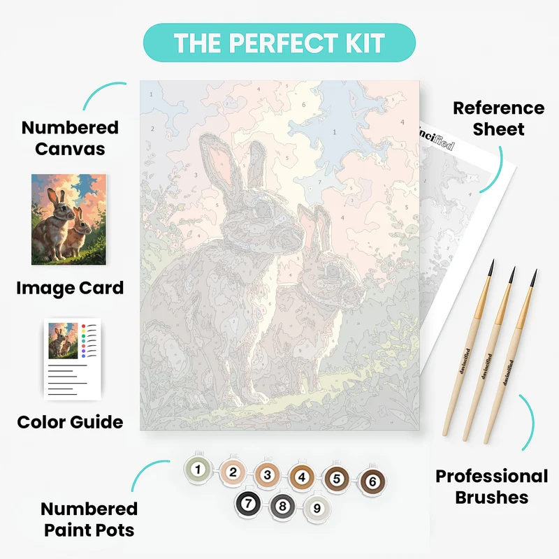 Two Rabbits in Sunset Meadow - Paint by Numbers Kit