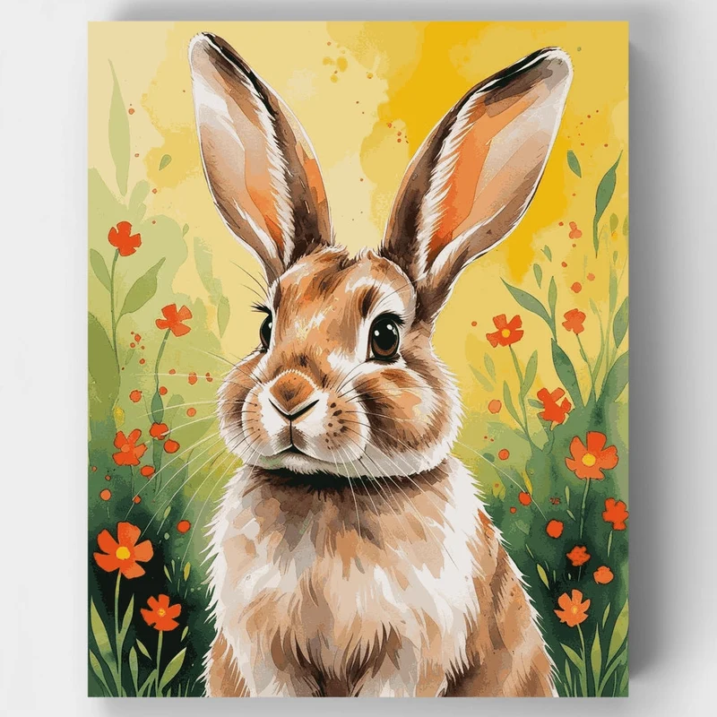 Curious Rabbit in Wildflower Meadow - Paint by Numbers Kit