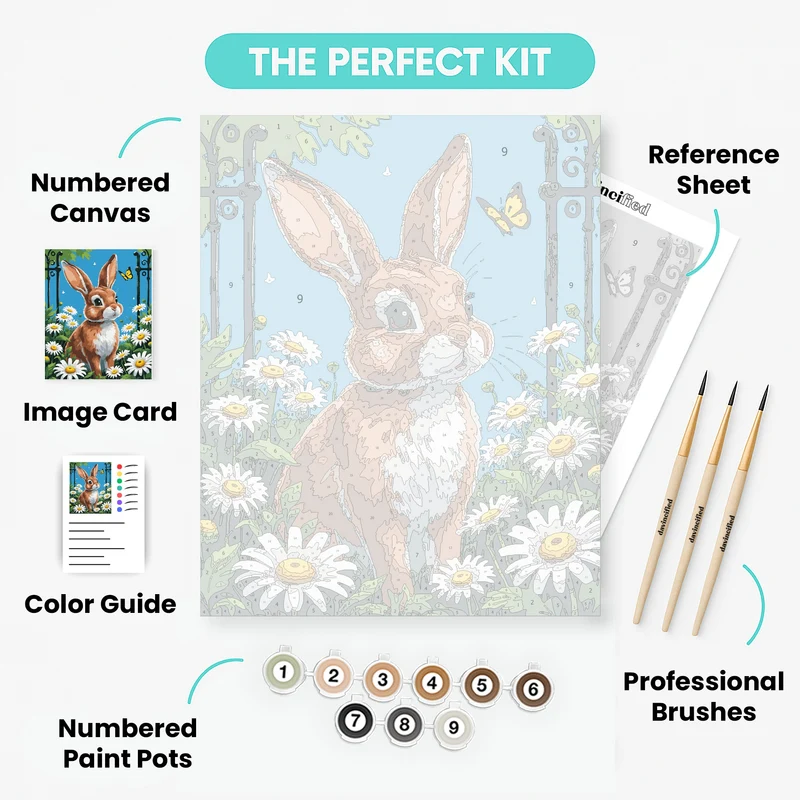 Adorable Rabbit in a Daisy Garden - Paint by Numbers Kit