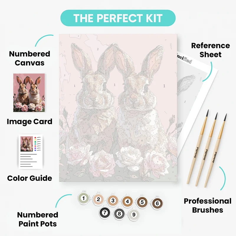 Two Bunnies with Pink Roses - Paint by Numbers Kit