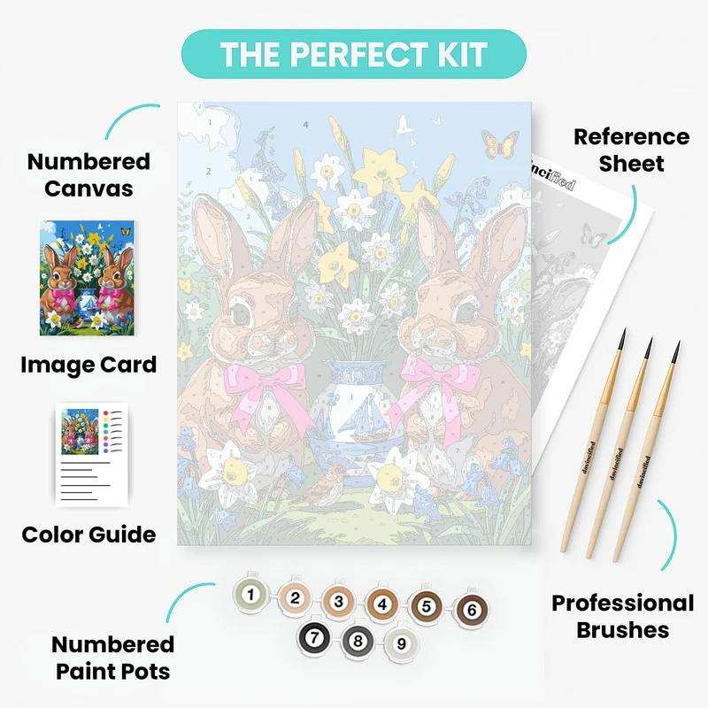 Spring Bunnies with Flower Bouquet - Paint by Numbers Kit
