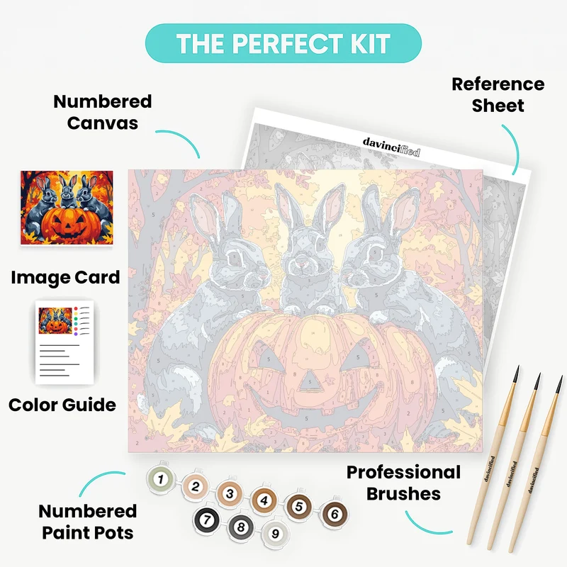 Autumn Rabbits with Halloween Pumpkin - Paint by Numbers Kit