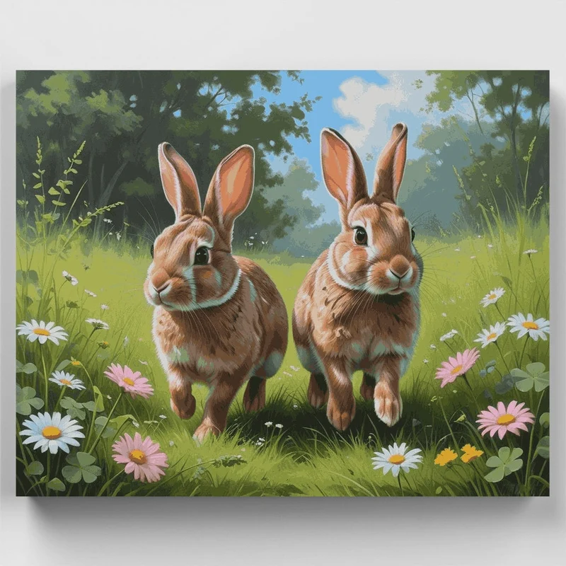Two Bunnies in a Meadow - Paint by Numbers Kit