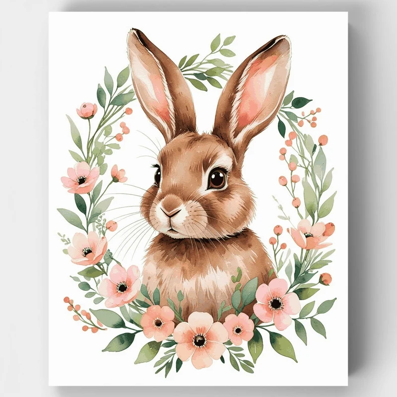 Adorable Bunny with Floral Wreath - Paint by Numbers Kit
