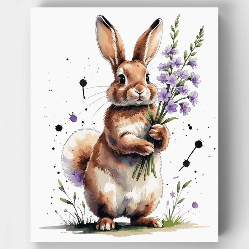 Bunny with Purple Flowers - Paint by Numbers Kit