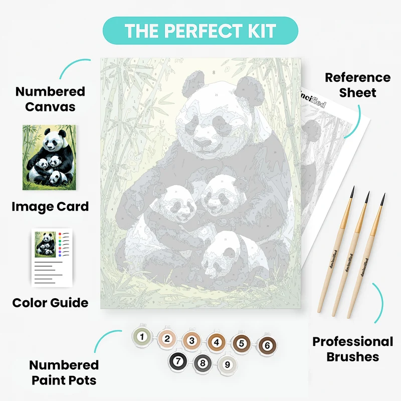Panda Family in Bamboo Forest - Paint by Numbers Kit