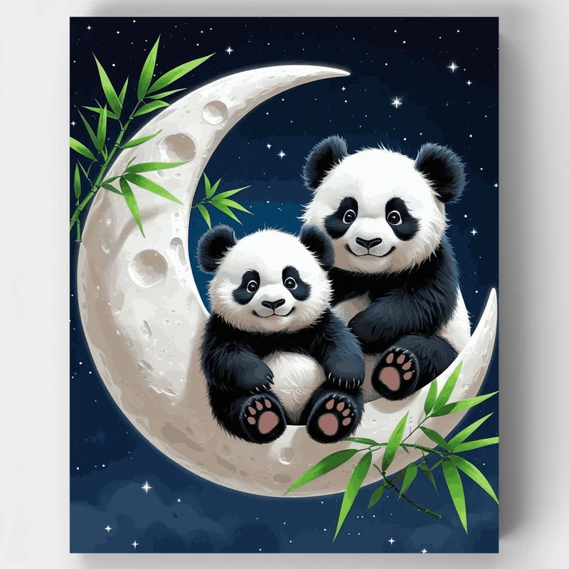 Pandas on the Moon - Paint by Numbers Kit