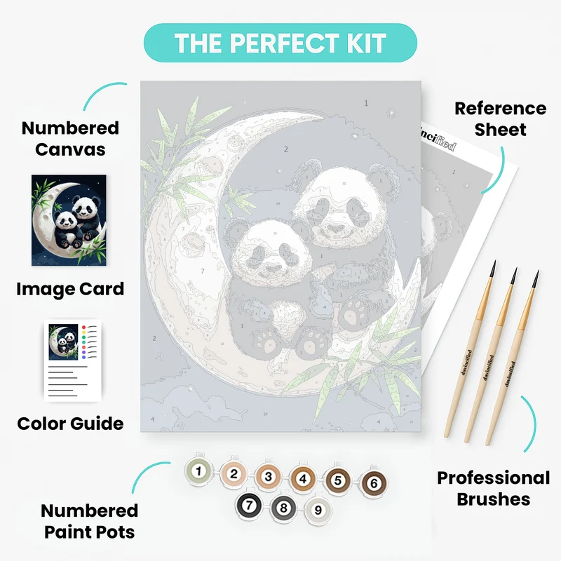 Pandas on the Moon - Paint by Numbers Kit