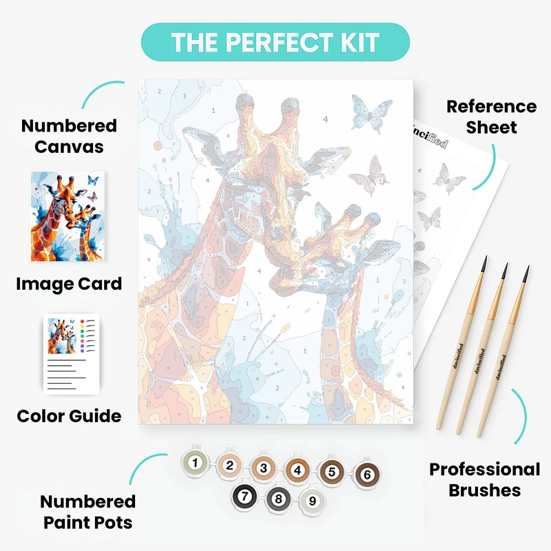 Watercolor Giraffes with Butterflies - Paint by Numbers Kit