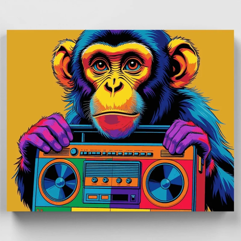 Colorful Chimp with Retro Boombox - Paint by Numbers Kit