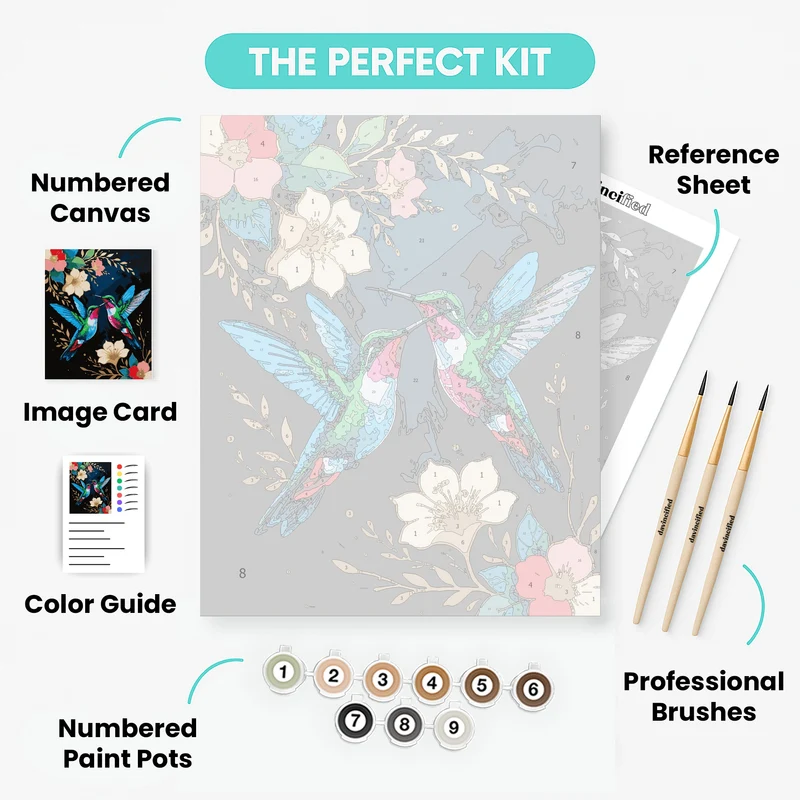 Vibrant Hummingbirds with Golden Floral - Paint by Numbers Kit