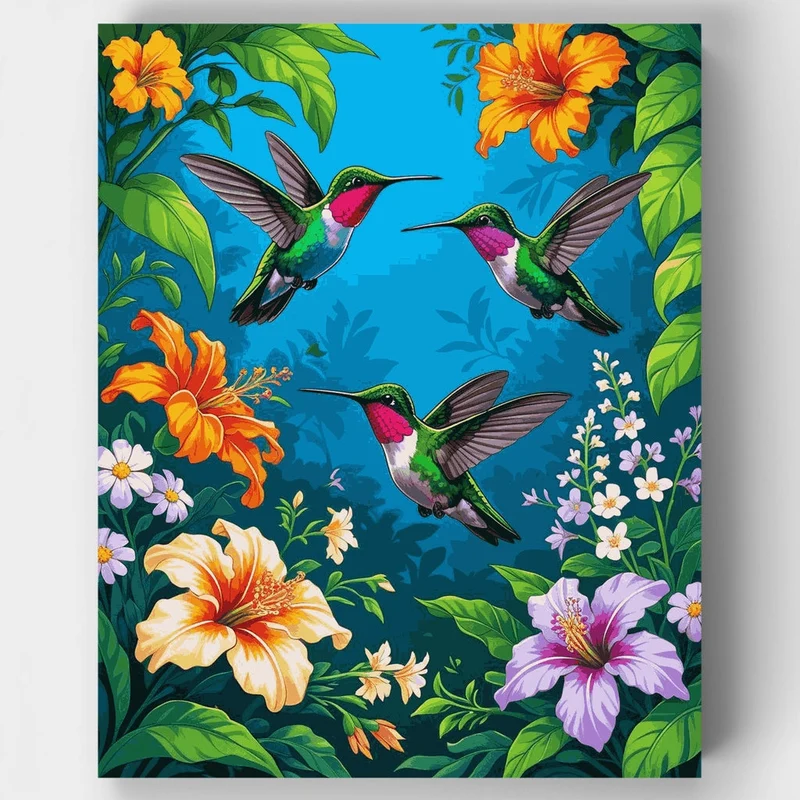 Hummingbirds and Tropical Flowers - Paint by Numbers Kit