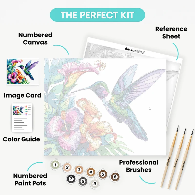 Vibrant Hummingbird with Tropical Flowers - Paint by Numbers Kit
