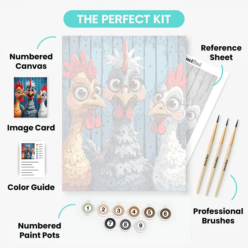 Three Whimsical Chickens - Paint by Numbers Kit