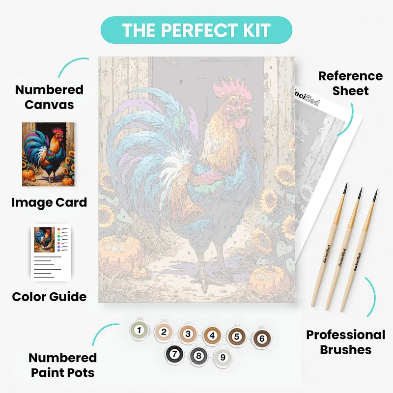 Vibrant Rooster with Autumn Harvest - Paint by Numbers Kit