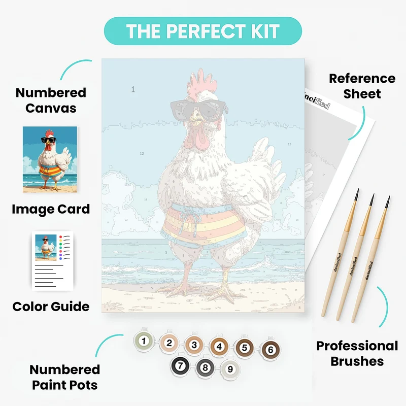 Cool Chicken at the Beach - Paint by Numbers Kit