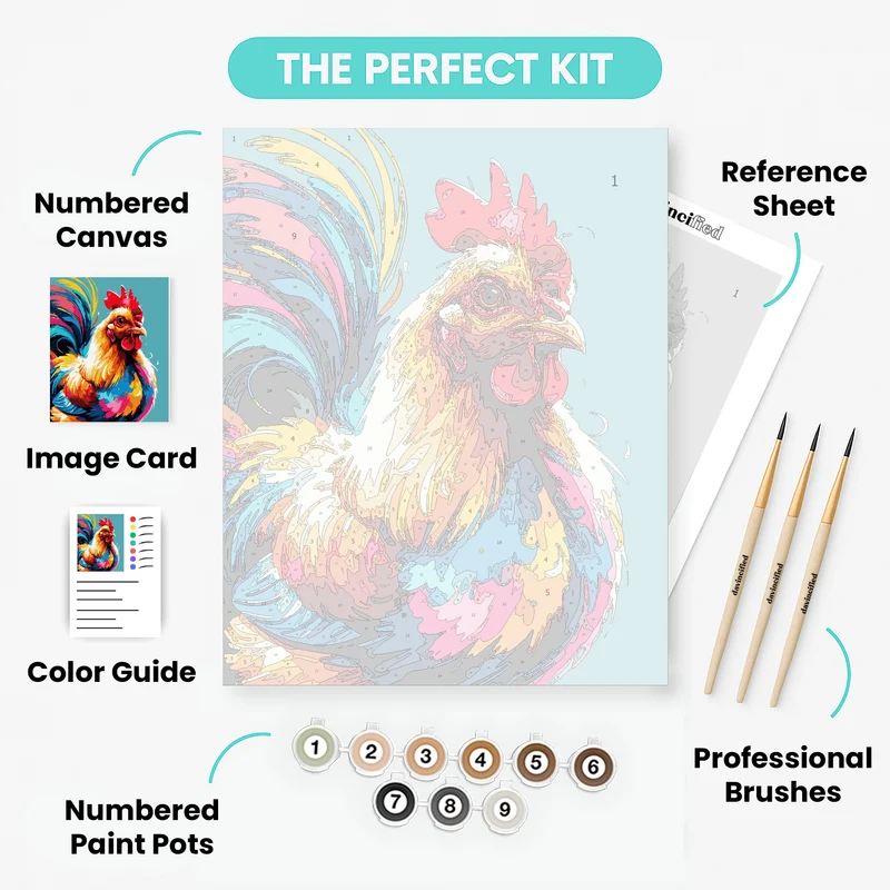 Vibrant Rainbow Rooster - Paint by Numbers Kit