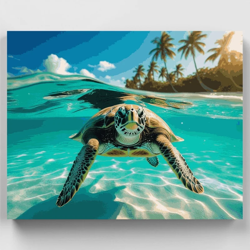 Sea Turtle in Tropical Paradise - Paint by Numbers Kit
