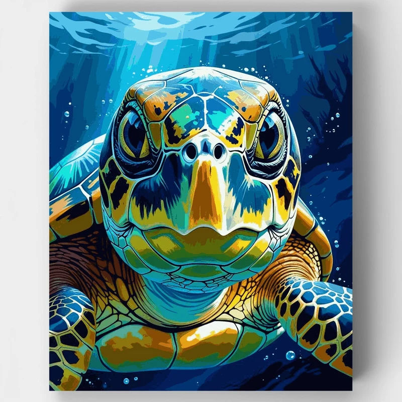 Vibrant Sea Turtle Underwater Portrait - Paint by Numbers Kit
