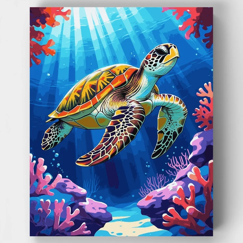 Radiant Sea Turtle Coral Garden - Paint by Numbers Kit