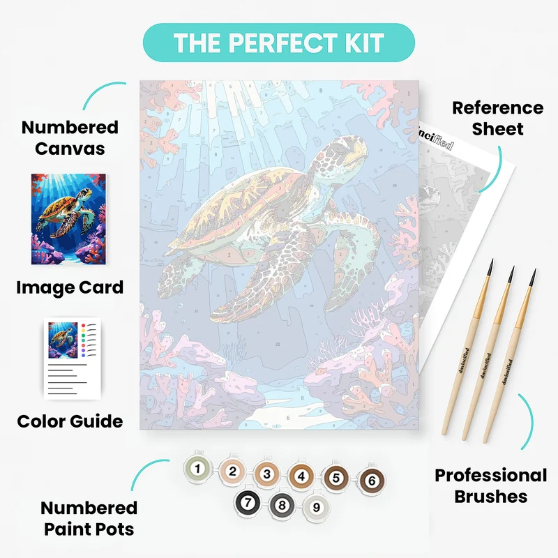 Radiant Sea Turtle Coral Garden - Paint by Numbers Kit