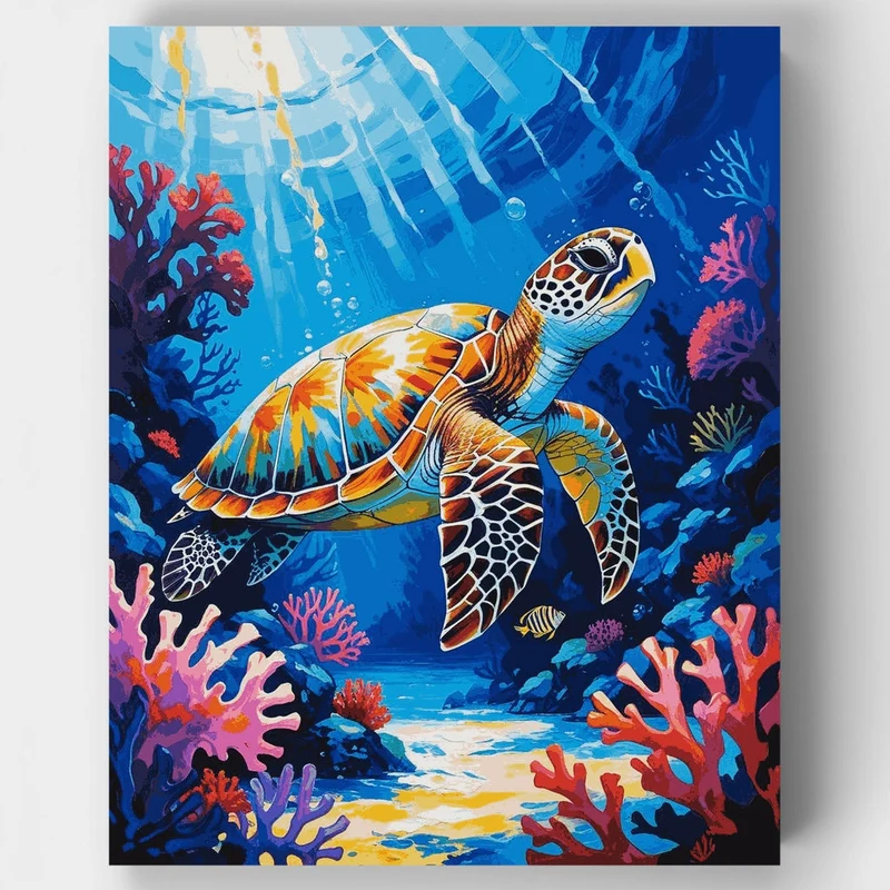 Sea Turtle Underwater Coral Reef - Paint by Numbers Kit