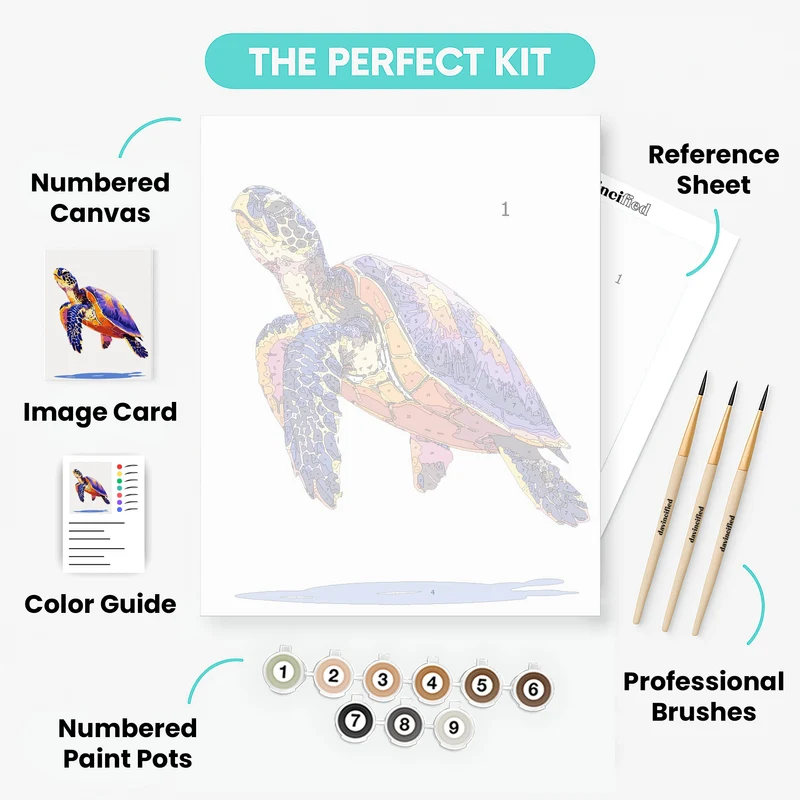 Colorful Sea Turtle in Flight - Paint by Numbers Kit