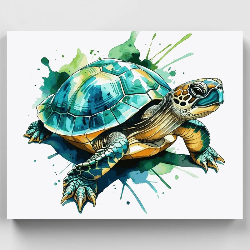 Watercolor Turtle with Vibrant Splash - Paint by Numbers Kit