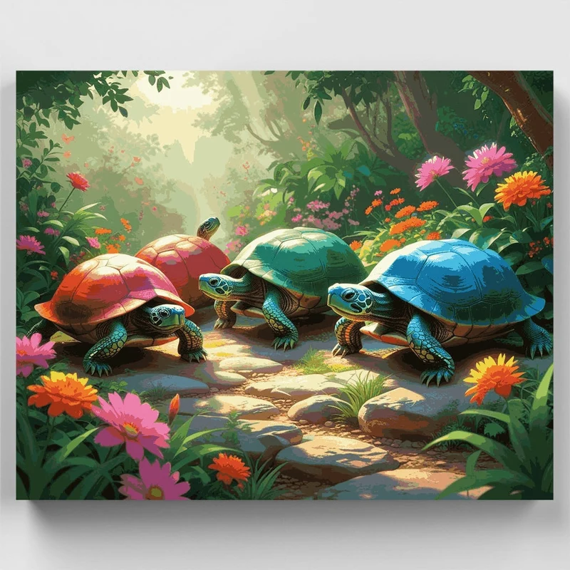 Colorful Turtles in Garden - Paint by Numbers Kit