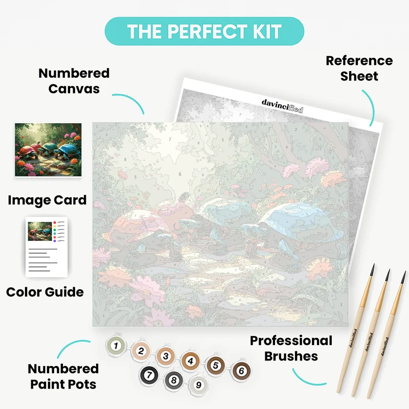 Colorful Turtles in Garden - Paint by Numbers Kit