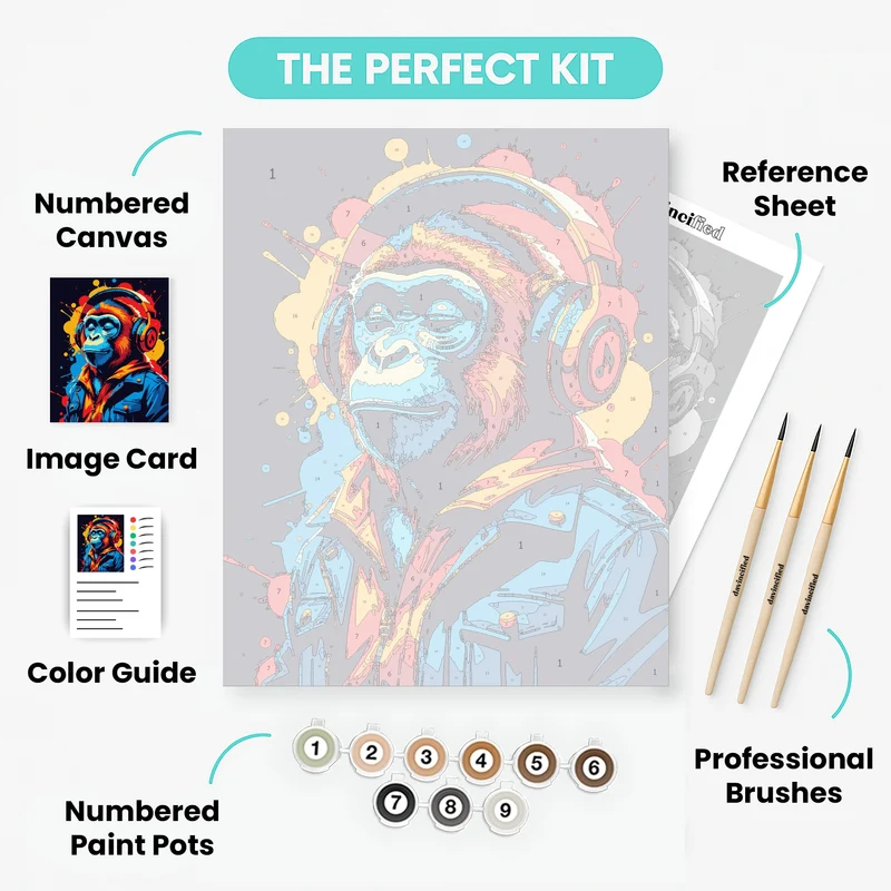 Cool Monkey with Headphones - Paint by Numbers Kit