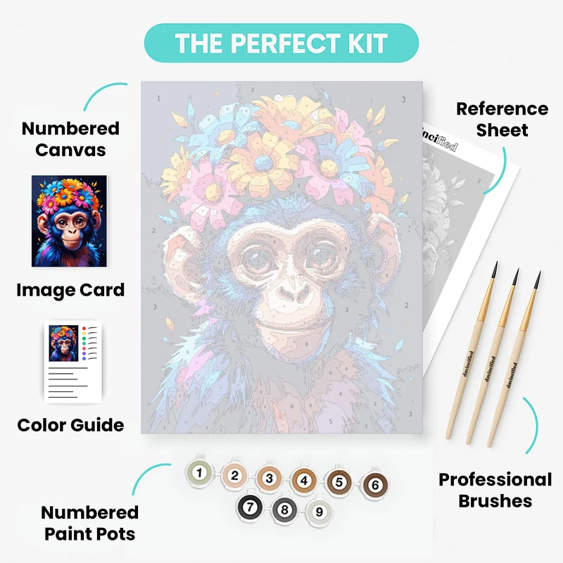 Vibrant Monkey with Floral Crown - Paint by Numbers Kit
